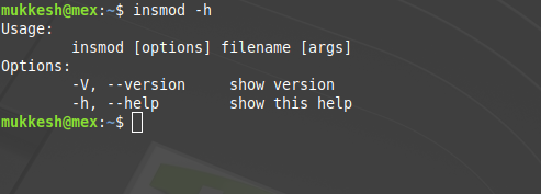 insmod command with help option