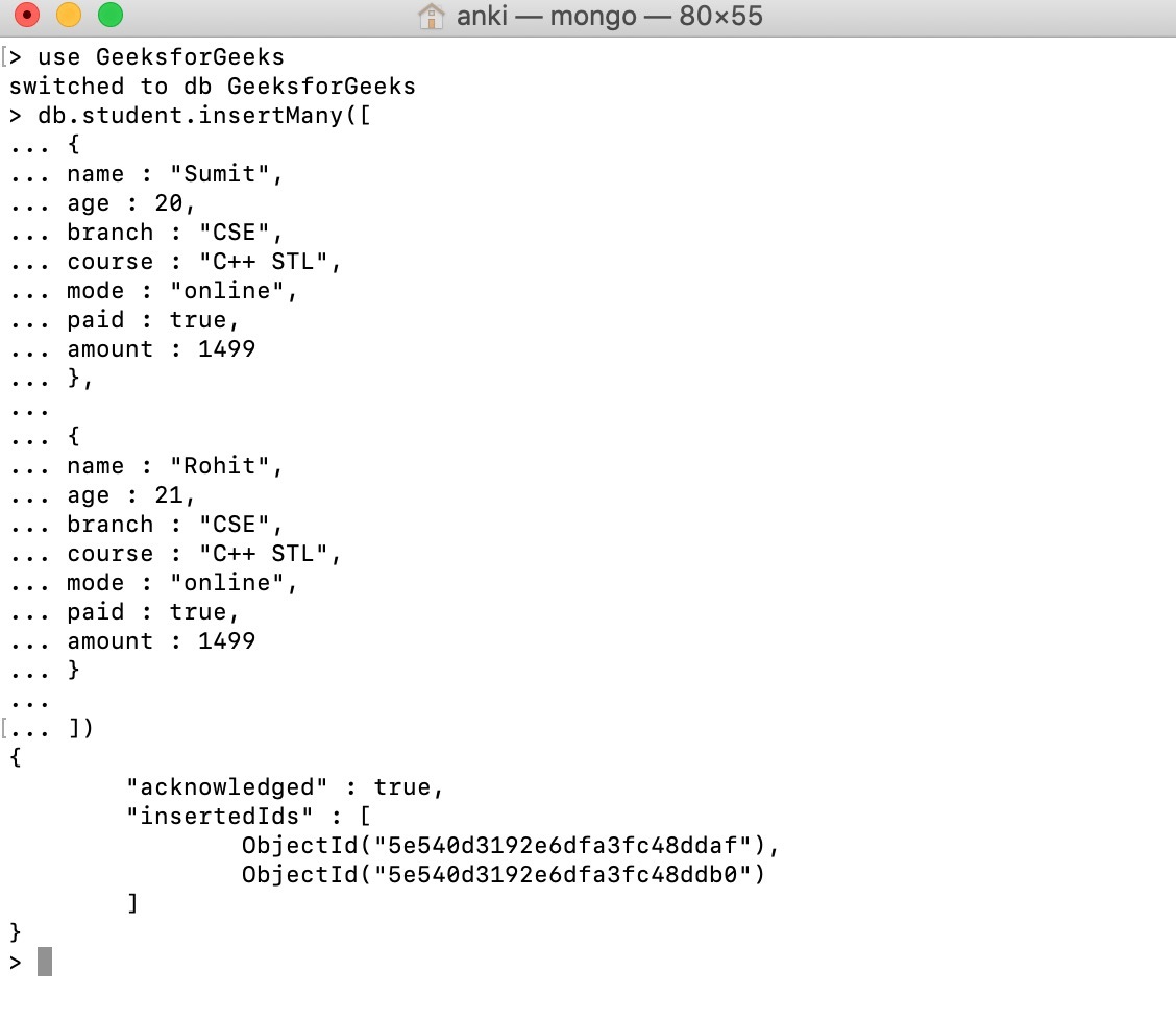 insertmany() method example