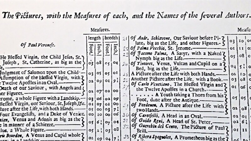 Printed list describing art objects in a collection belonging to Sir Peter Lely