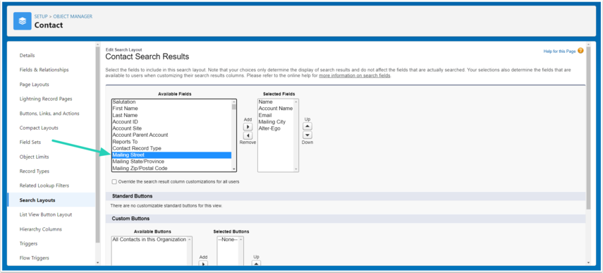 Select field to add in Available Fields