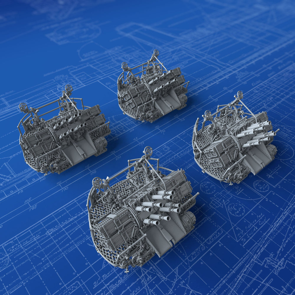 1/600 Royal Navy 2-pdr Octuple Pom Poms (4cm/39) QF MKVIII on ‘M’ (MKV) Mount (Wartime 45º) x4