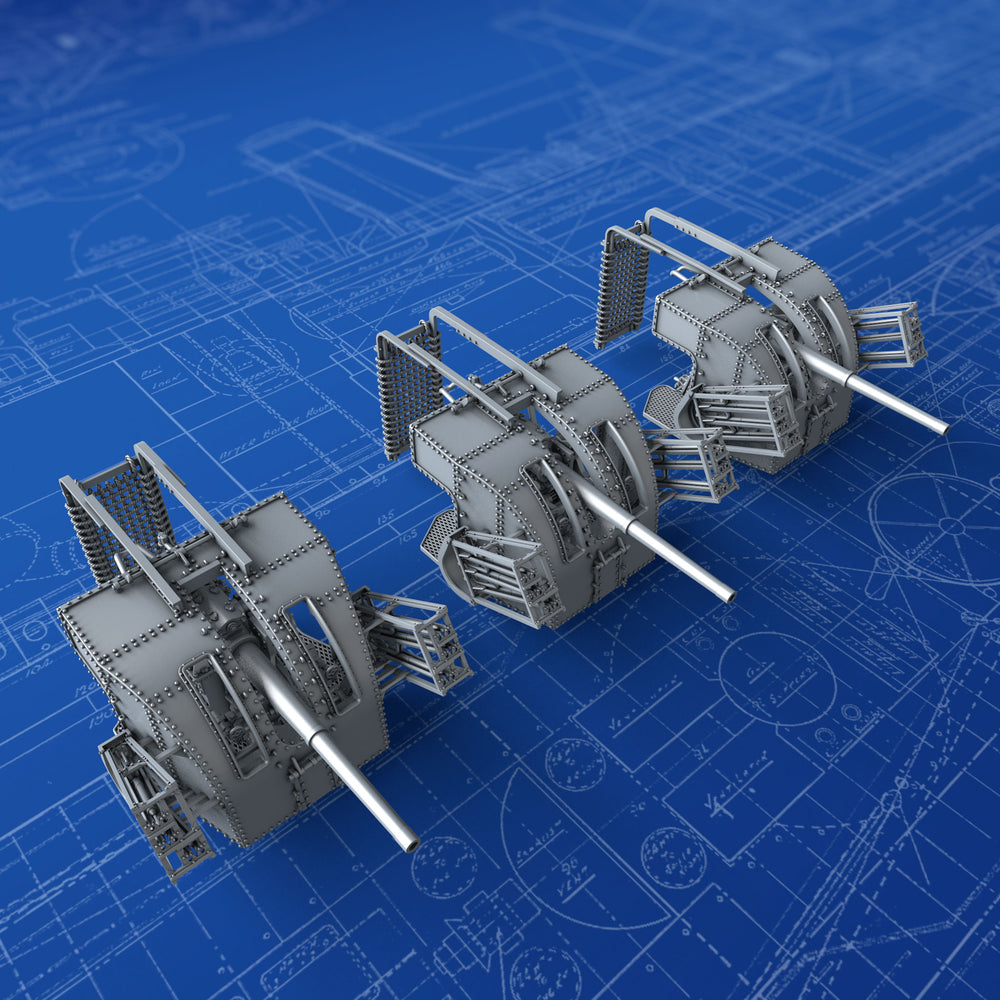 1/350 Royal Navy 4"/45 (10.2cm) QF MKXVI (MKXX Single Mounts w. 2" Rocket Flare Launcher) x3