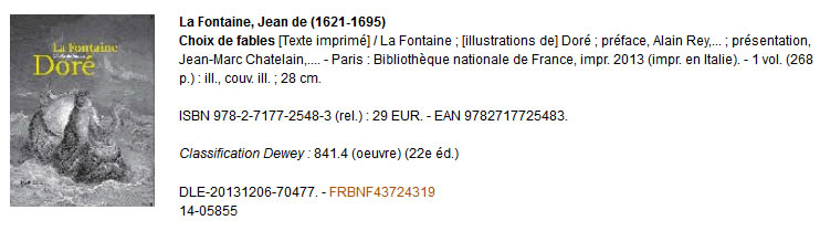 Notice de la Bibliographie nationale comportant image de couverture