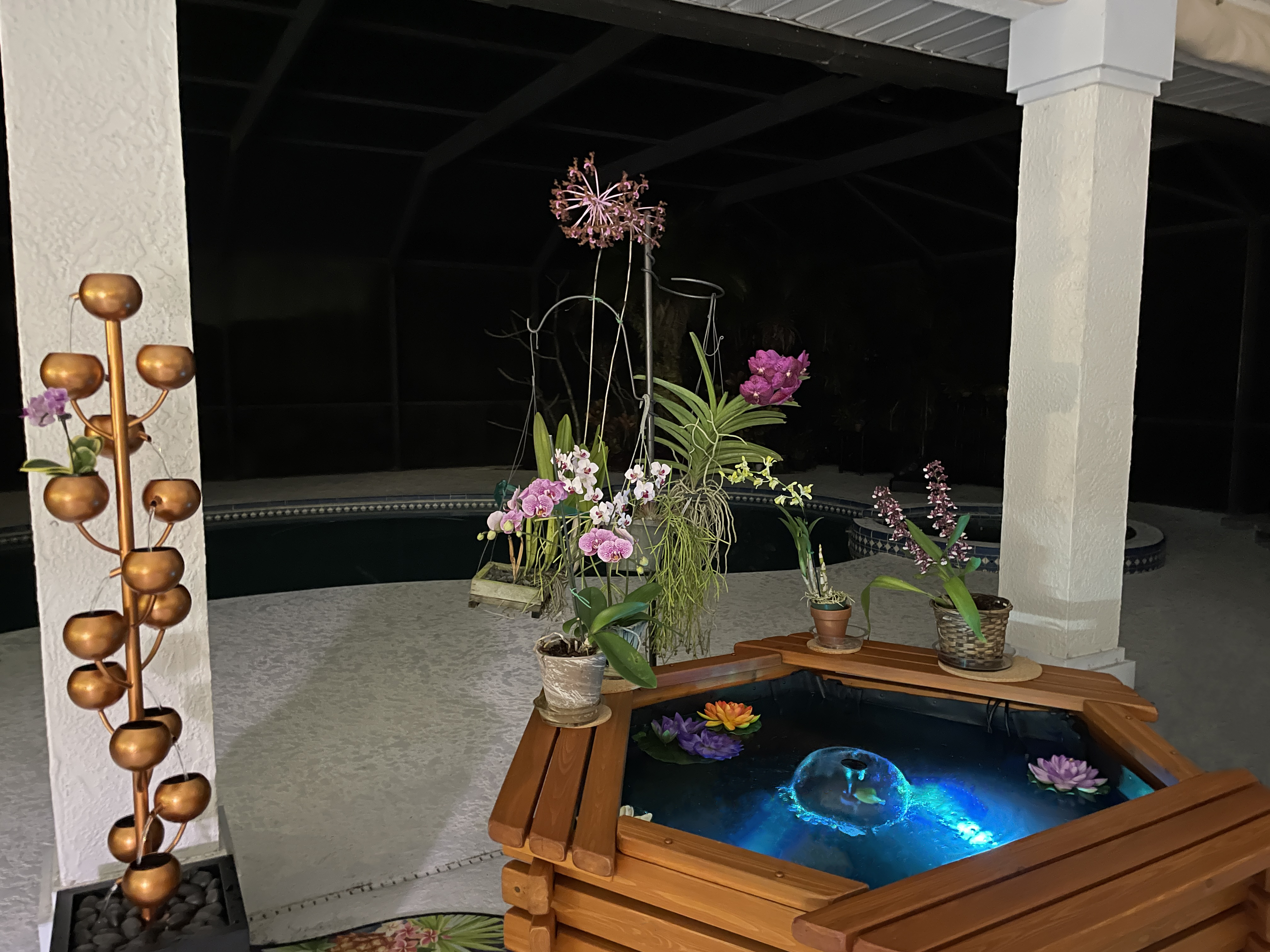 New Koi Pond on Back Porch at Night