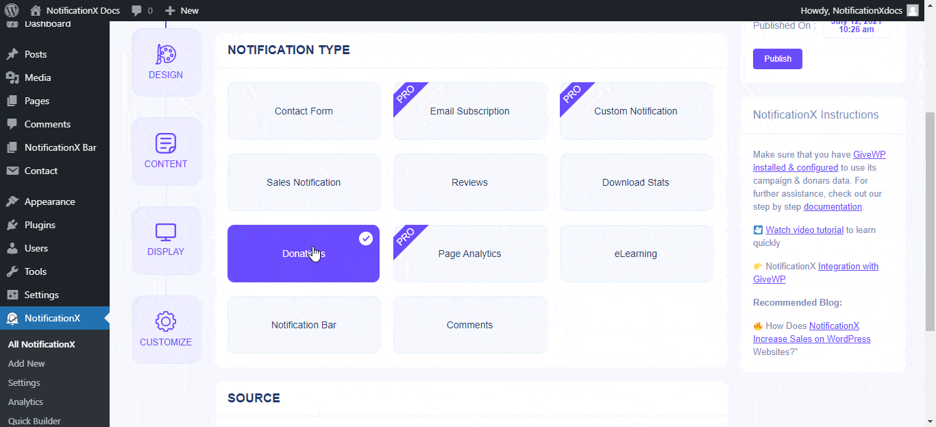 How to Display GiveWP Donation Alert Using NotificationX? 2 GiveWP Donation alert