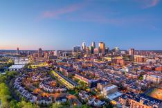 Minneapolis, Minnesota, USA downtown city skyline at dusk.