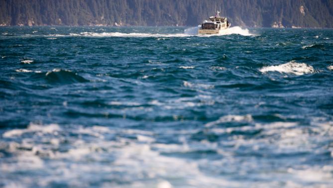 President Barack Obama takes a boat tour to see the effects of global warming at the Kenai Fjords National Park, Tuesday, Sept. 1, 2015, in Seward, Alaska. Obama is on a historic three-day trip to Alaska aimed at showing solidarity with a state often overlooked by Washington, while using its glorious but changing landscape as an urgent call to action on climate change. (AP Photo/Andrew Harnik)