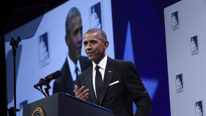 President Barack Obama speaks at the Congressional Hispanic Caucus Institute's (CHCI) 38th Anniversary Awards Gala in Washington, Thursday, Oct. 8, 2015. The Awards Gala is the signature event in its Hispanic Heritage Month list of events that include the Public Policy Conference. (AP Photo/Susan Walsh)