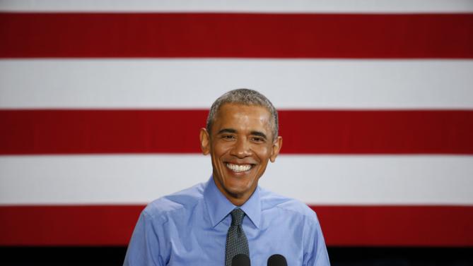 President Barack Obama speaks at the United Auto Workers-General Motors Center for Human Resources, Wednesday, Jan. 20, 2016 in Detroit. While in Detroit the president is scheduled to visit the 2016 North American International Auto Show and speak of the progress made by the city, its people and neighborhoods, and the American auto industry. (AP Photo/Paul Sancya)