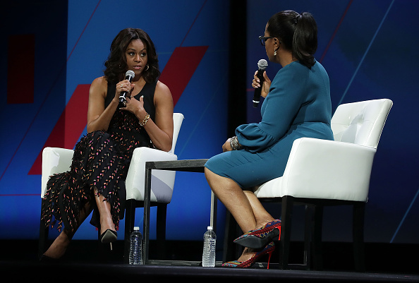 WASHINGTON, DC - JUNE 14: U.S. first lady Michelle Obama (L) and Oprah Winfrey (R) participate in a conversation on "Trailblazing the Path for the Next Generation of Women" during the White House Summit on the United State Of Women June 14, 2016 in Washington, DC. The White House hosts the first ever summit to push for gender equality. (Photo by Alex Wong/Getty Images)