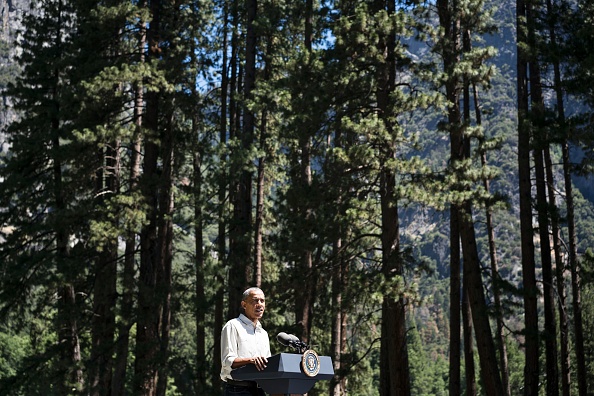 US President Barack Obama speaks while celebrating the 100th anniversary of the US National Parks system at Yosemite National Park, California, on June 18, 2016. / AFP / Brendan Smialowski (Photo credit should read BRENDAN SMIALOWSKI/AFP/Getty Images)