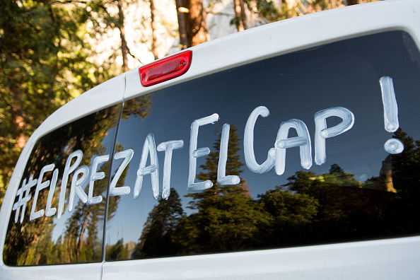 YOSEMITE NTL PARK, CA - JUNE 18: A tour bus with he hashtag #ElPREZATELCAP on June 18, 2016 in Yosemite National Park, California. President Barack Obama spoke to a crowd at Yosemite marking the centennial of the National Park Service which began on August 25, 1916. (Photo by David Calvert/Getty Images)