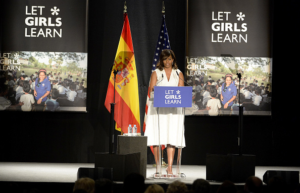 MADRID, SPAIN - JUNE 30: US First Lady Michelle Obama attends the 'Let Girls Learn' conference at Matadero de Madrid on June 30, 2016 in Madrid, Spain. (Photo by Fotonoticias/WireImage)