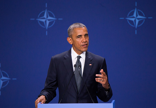 President of United States Barack Obama, at the media statements after meeting whit Polish President Andrzej Duda on NATO Summit in Warsaw, 08 June, 2016, Poland (Photo by Krystian Dobuszynski/NurPhoto via Getty Images)