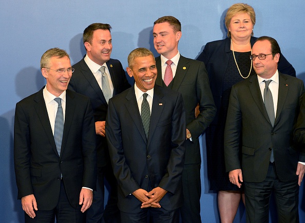 (Front row, L-R) NATO Secretary General Jens Stoltenberg, US President Barack Obama, and France's President Francois Hollande smile as they pose for a family photo ahead of a working dinner at the Presidential Palace during the NATO Summit in Warsaw on July 8, 2016. The Polish capital Warsaw hosts a two-day top-level NATO meeting, first time since Poland joined the alliance in 1999. / AFP / JANEK SKARZYNSKI (Photo credit should read JANEK SKARZYNSKI/AFP/Getty Images)