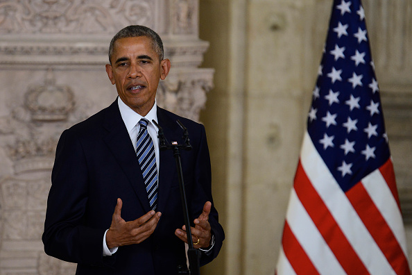MADRID, SPAIN - JULY 10: US President Barack Obama give a speech at The Royal Palace on July 10, 2016 in Madrid, Spain. President Obama arrived yesterday from the NATO summit in Warsaw and has reportedly had to shorten his first official visit to Spain after the Dallas shootings which killed five policemen on Thursday. (Photo by Borja B. Hojas - Pool/Getty Images)