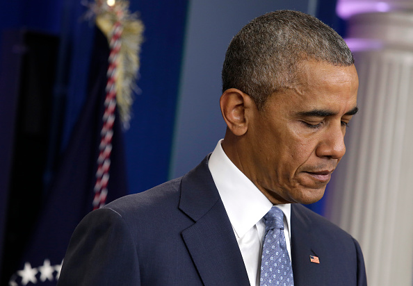 US President Barack Obama makes a statement at the White House in Washington about police officers deadly shooting in Baton Rouge on July 17, 2016. Obama condemned as "cowardly" a shooting that killed three police officers and wounded three more in the Louisiana capital of Baton Rouge on Sunday. / AFP / YURI GRIPAS (Photo credit should read YURI GRIPAS/AFP/Getty Images)