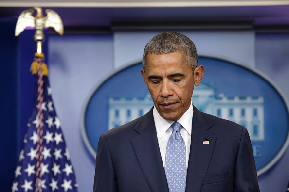 US President Barack Obama makes a statement at the White House in Washington about police officers deadly shooting in Baton Rouge on July 17, 2016. Obama condemned as "cowardly" a shooting that killed three police officers and wounded three more in the Louisiana capital of Baton Rouge on Sunday. / AFP / YURI GRIPAS (Photo credit should read YURI GRIPAS/AFP/Getty Images)