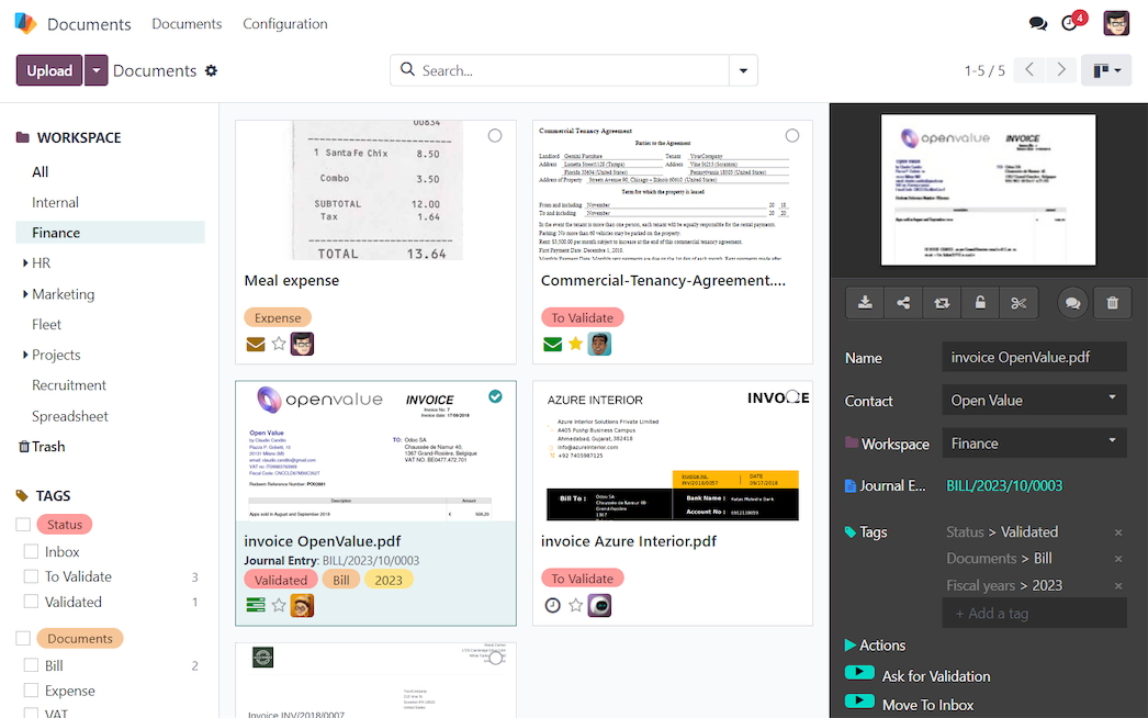 Interfaccia app Documenti Odoo