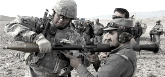 US soldier & Afghan trainee with RPG