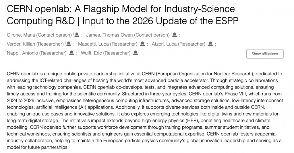 Image of the CERN openlab input to the 2026 European Strategy for Particle Physics
