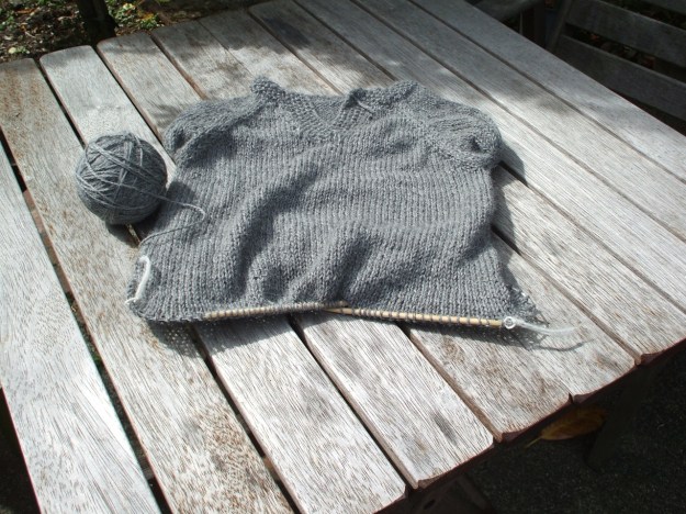Alpaca hoodie on the needles