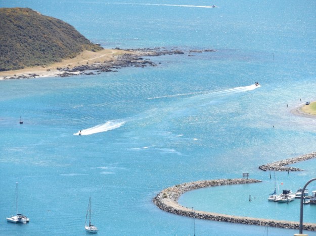 The entrance to Porirua Harbour and the Pauatahanui Inlet. Mana Marina to the right of the photo.