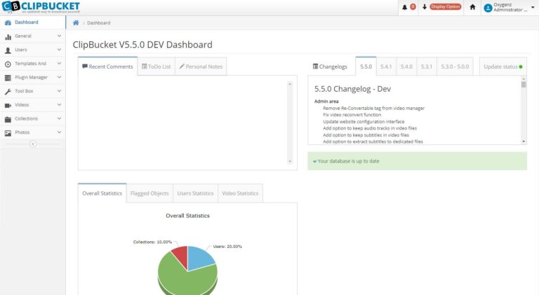 Tableau de bord admin - Statistiques, commentaires et mise à jour