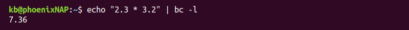 bc -l floating point arithmetic terminal output