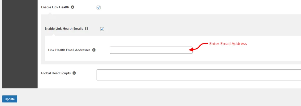 Enter additional email addresses for LInk Health notifications