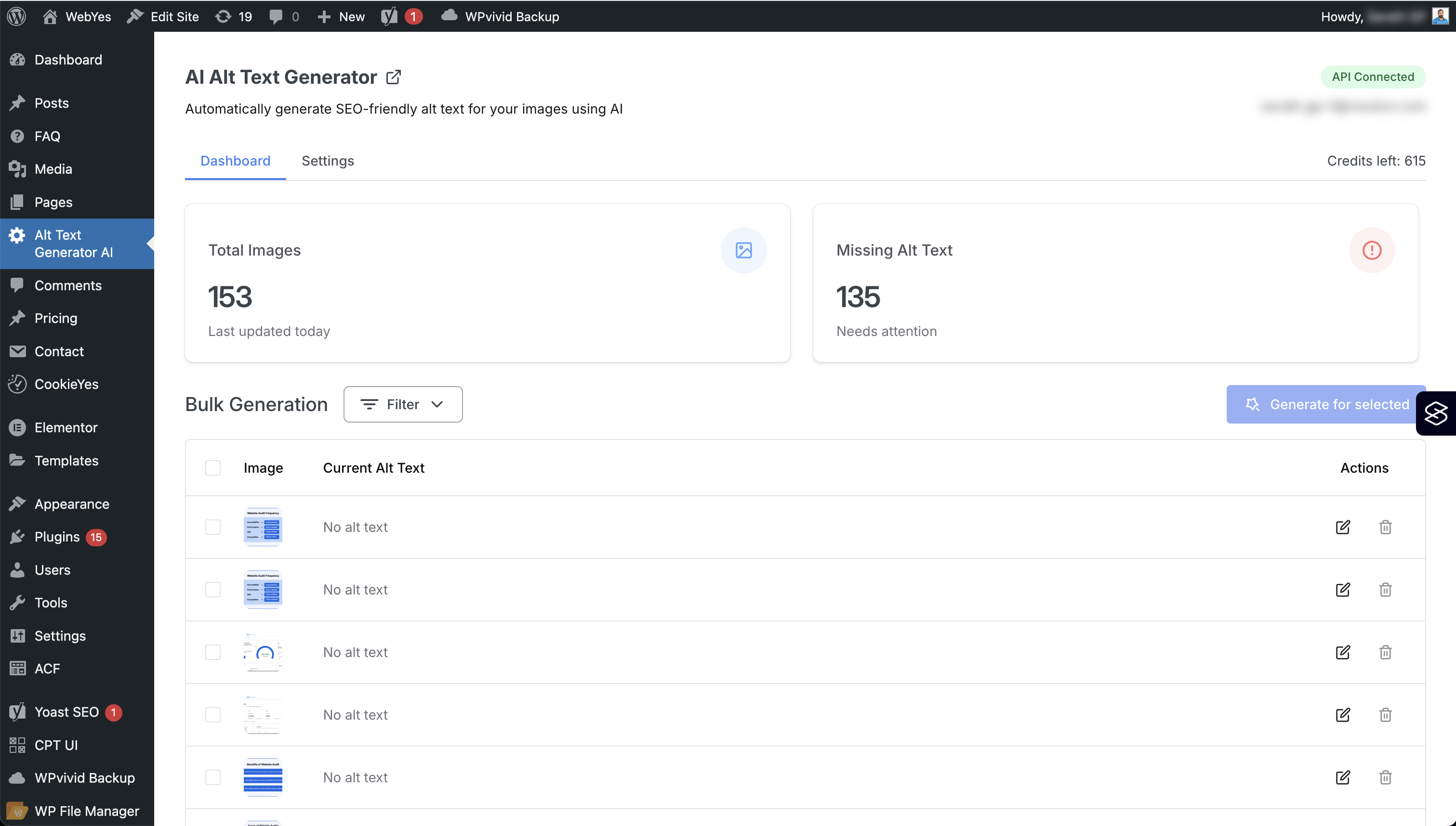 Scan WordPress website to identify images without Alt text.