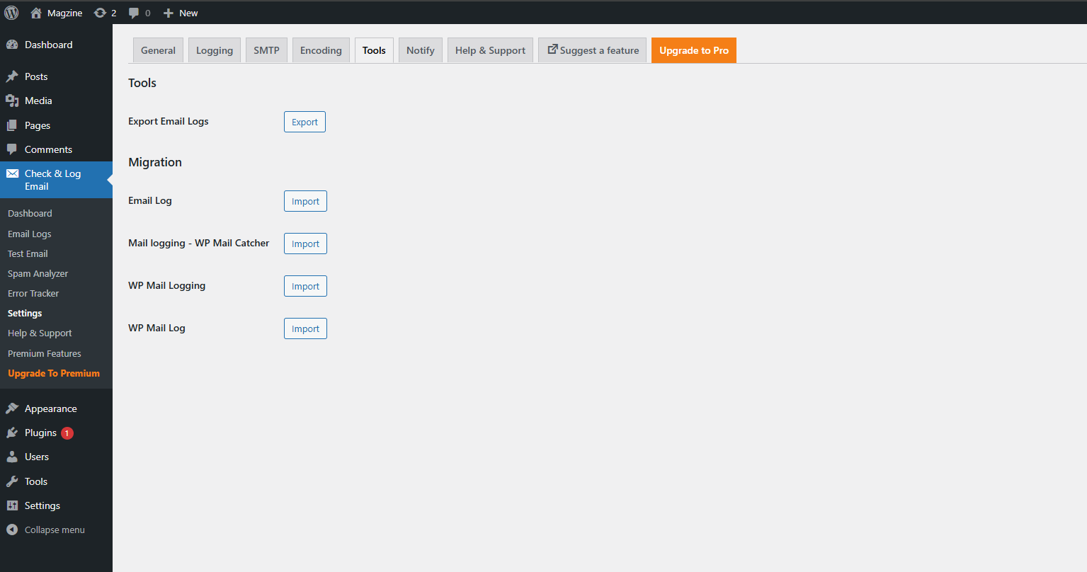 Check & Log Email - Tools page