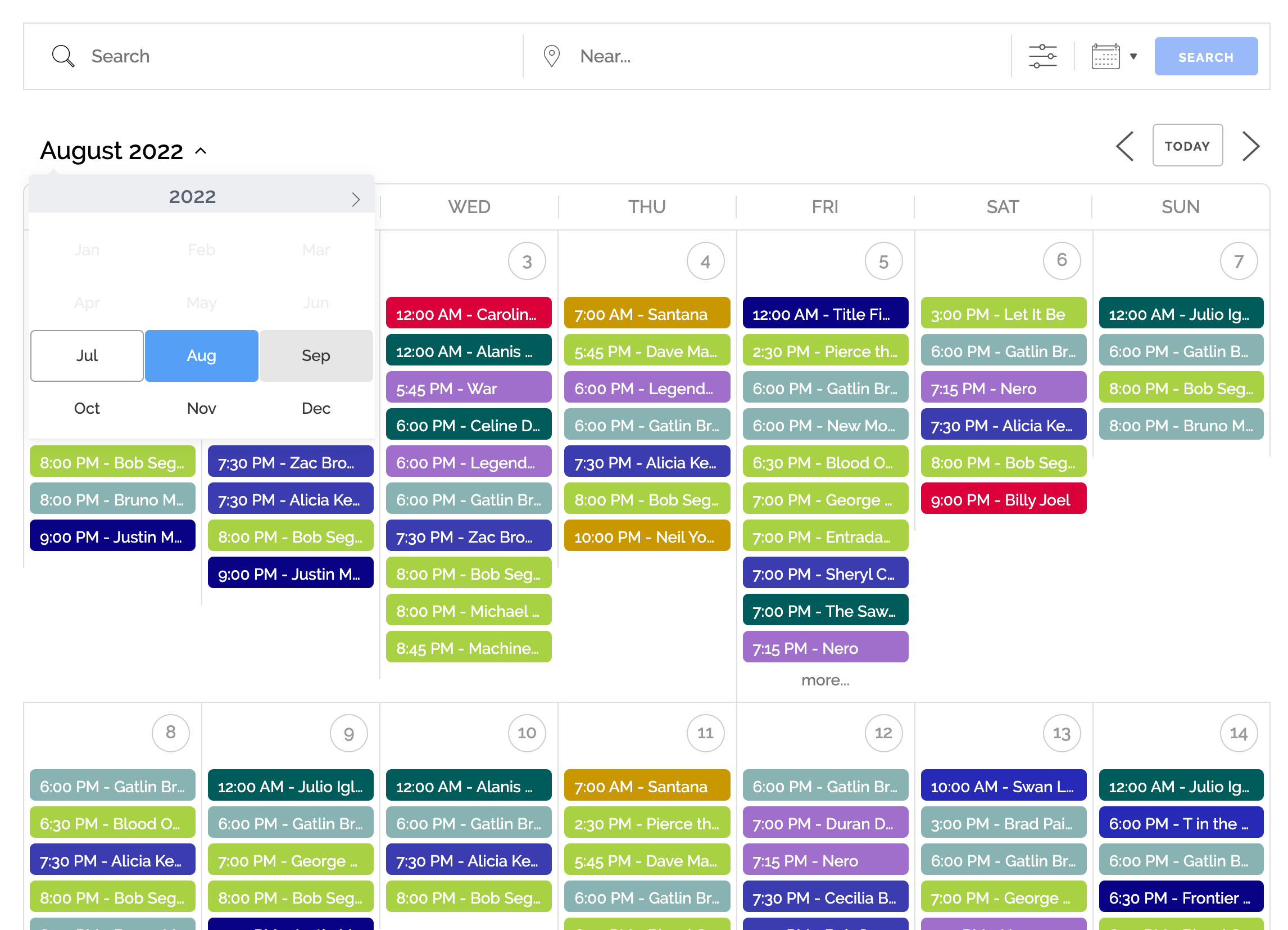 Multiple calendar styles, fully responsive according to the width of the calendar.
