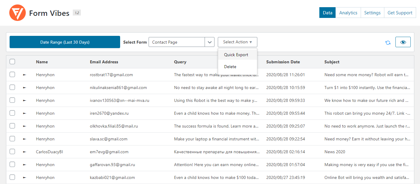Export submission into a CSV file