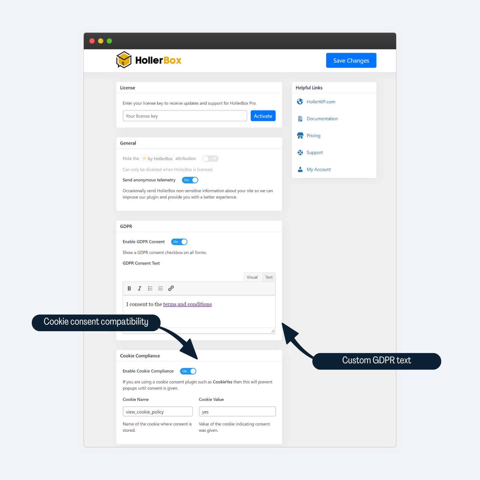 Settings for GDPR & Cookie consent