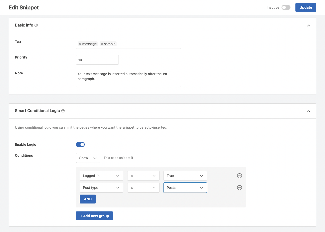 Show / Hide Code Snippets with Smart Conditional Logic