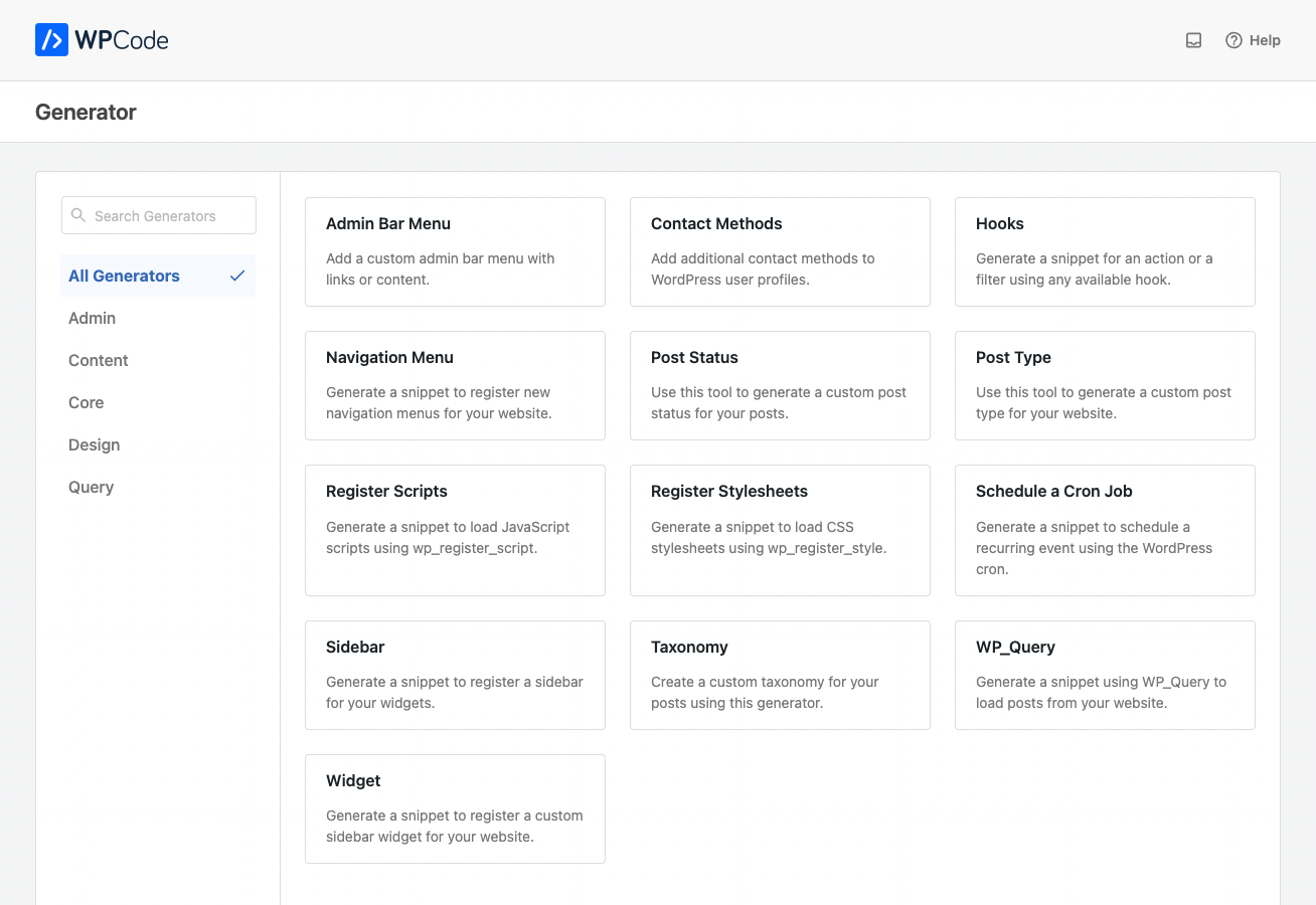 Custom WordPress Code Generators