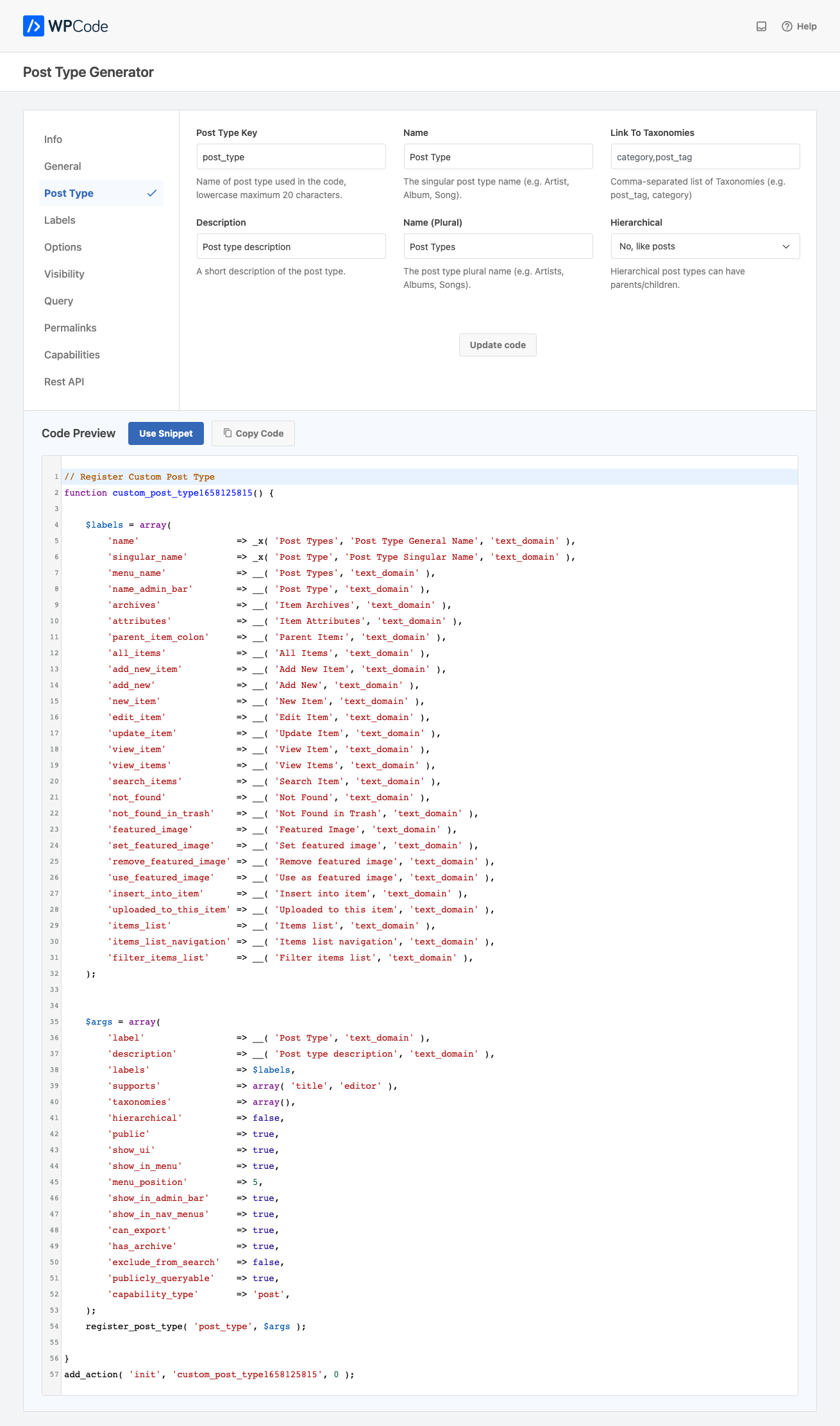 Example of Custom Post Type Generator