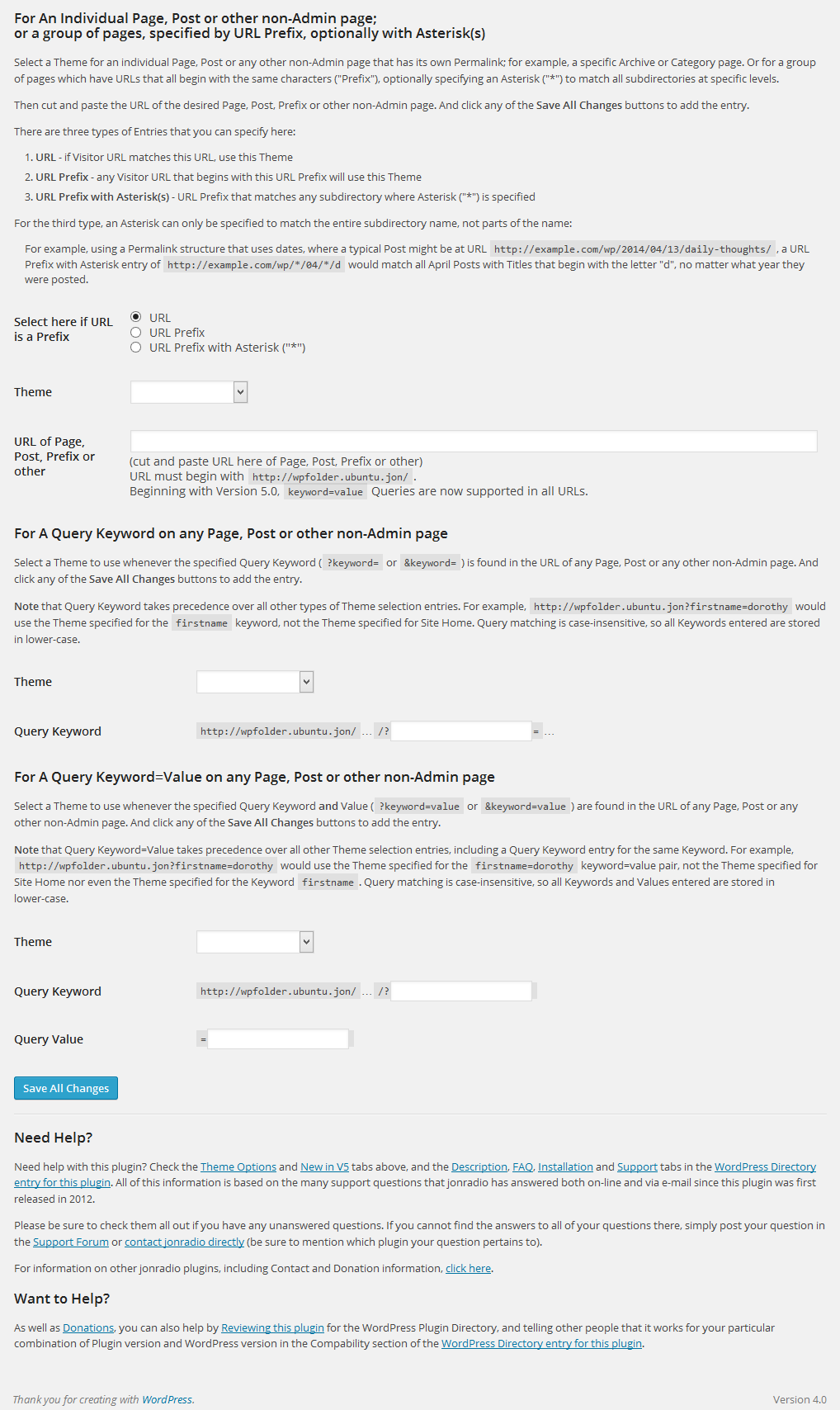 Bottom of Settings tab on Plugin's Settings page