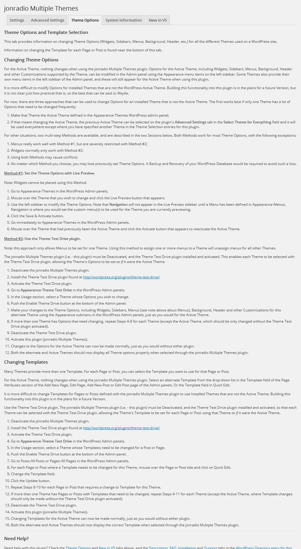 Theme Options tab on Plugin's Settings page