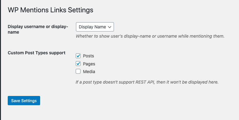 Settings page