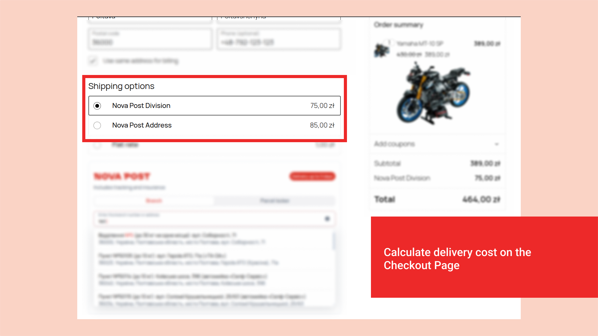 Live shipping rate calculation on the checkout page