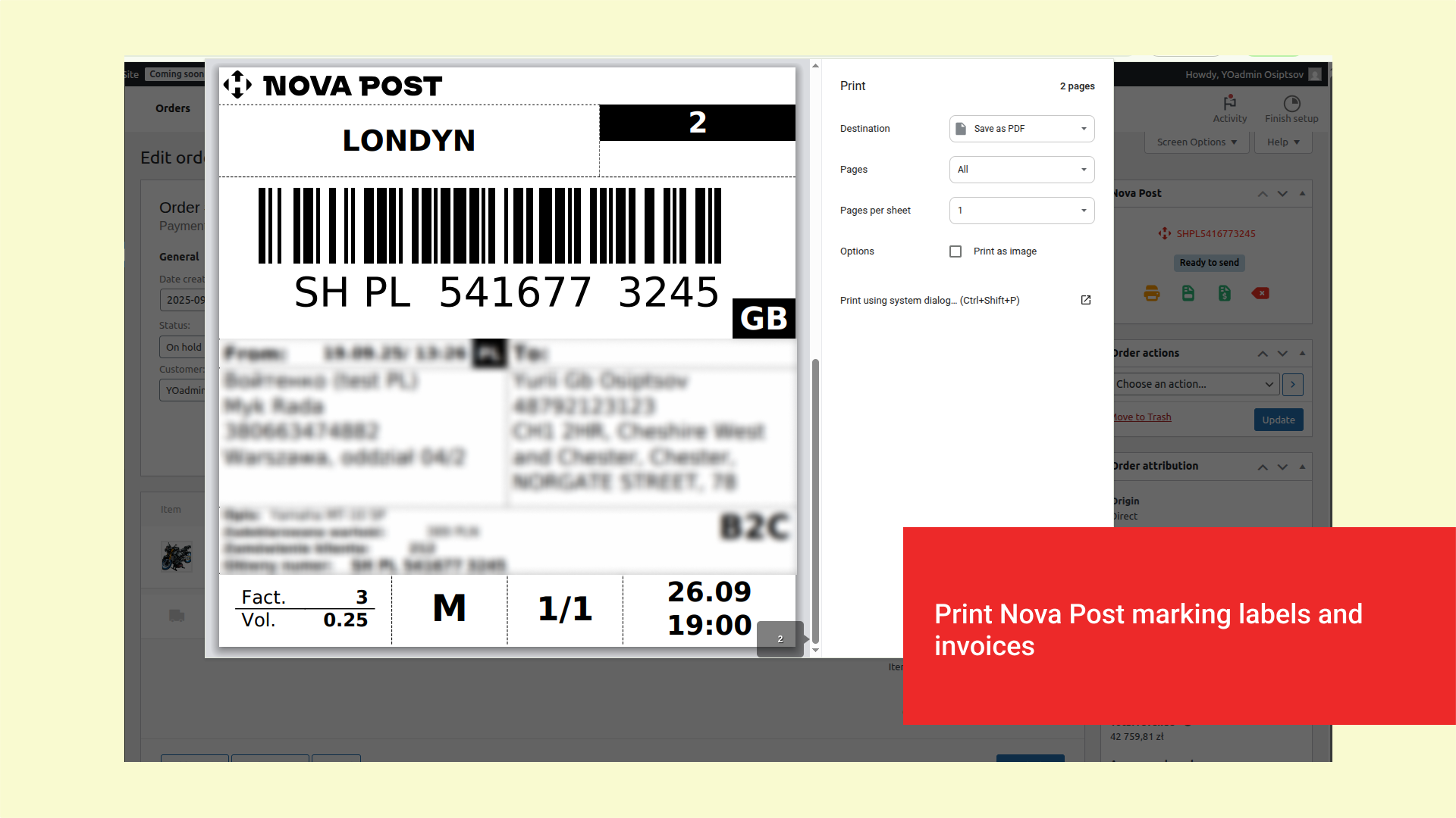 Printing Nova Post shipping labels and invoices