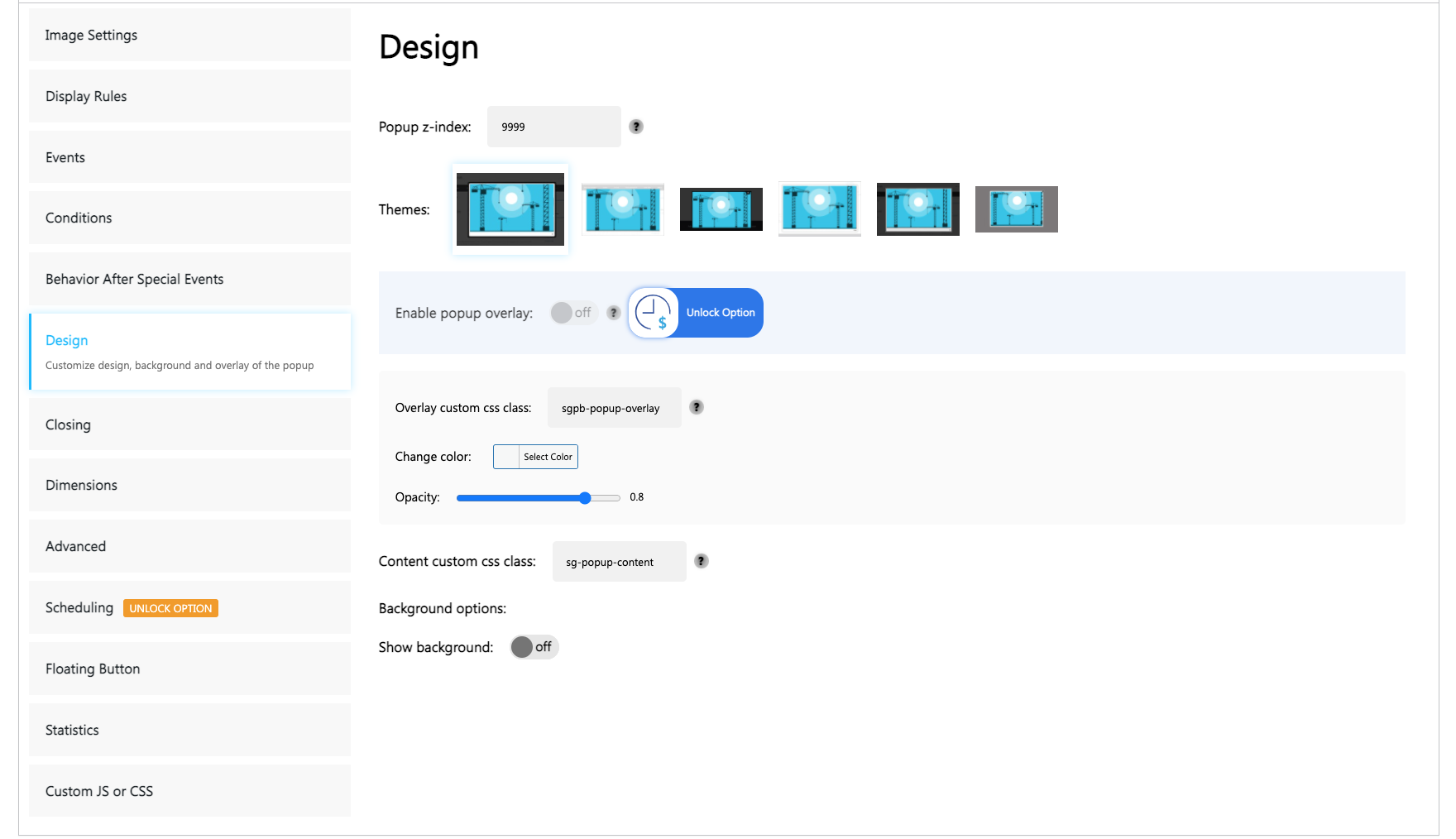 Design settings