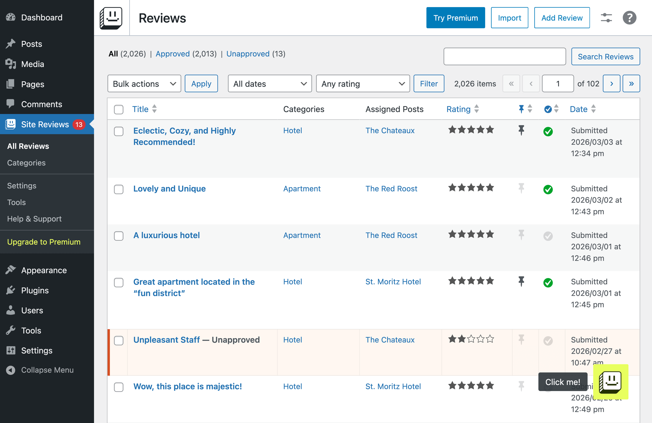 The "All Reviews" page.