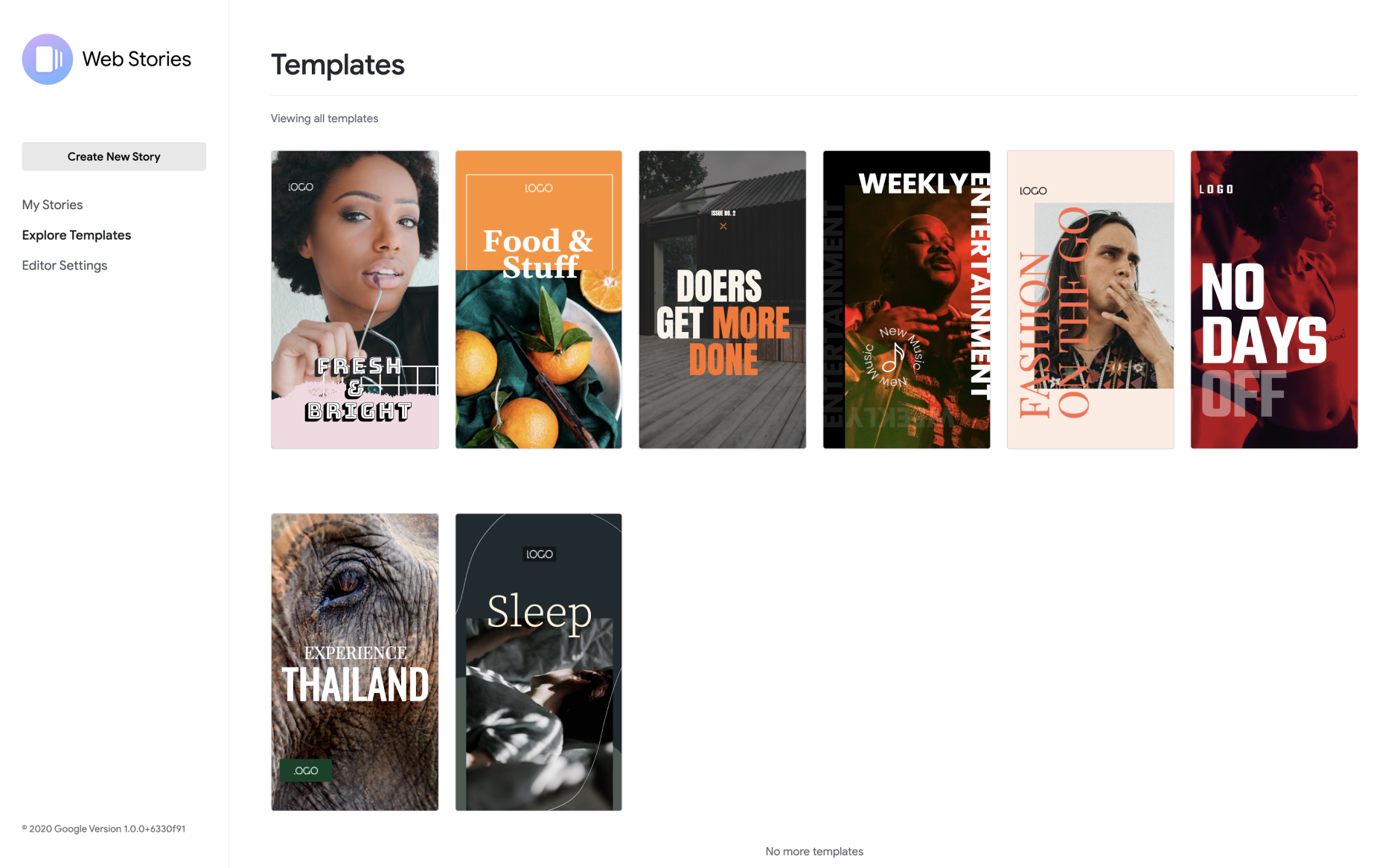 Get started building your first story by editing one of our expressive, fully built template stories included with the editor.