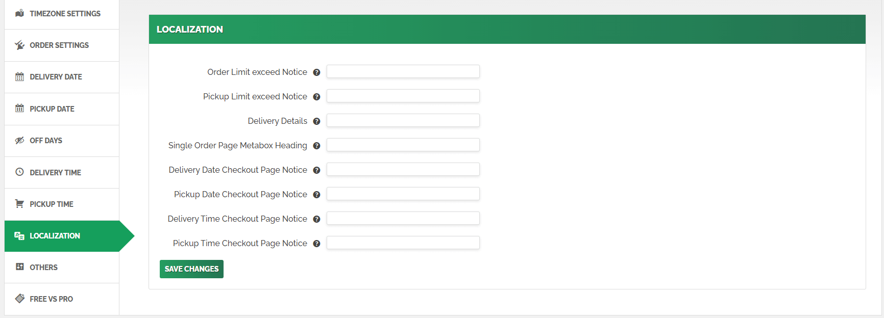 Localization Settings