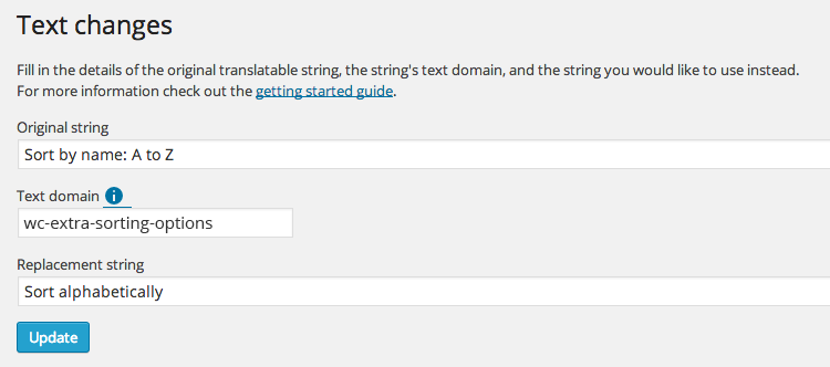 Change sorting label (in shop dropdown) with the Say What plugin