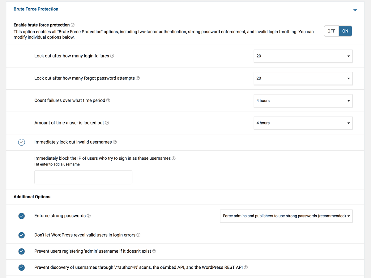Brute Force Protection features protect you from password guessing attacks.