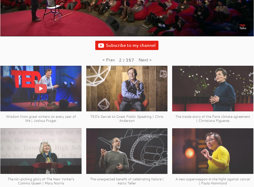 Embed Plus for YouTube Plugin Screenshot 9: Optional YouTube channel subscription button above gallery thumbnails